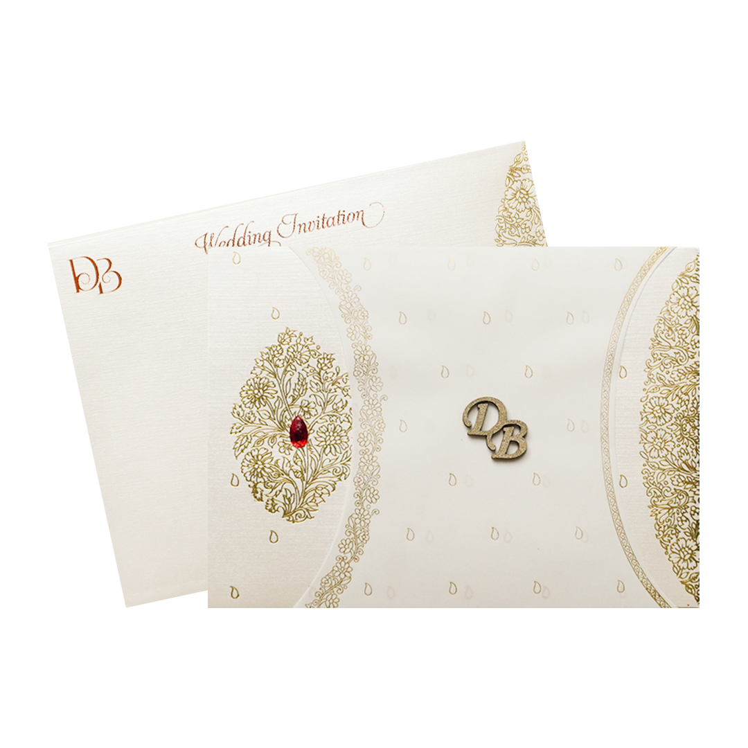 White Gold Tree Minimal Padded Wedding Card-KSI64460