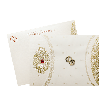 White Gold Tree Minimal Padded Wedding Card-KSI64460