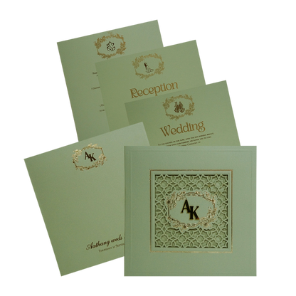 Green Laser Cut Padded Wedding Card Design-King of Cards