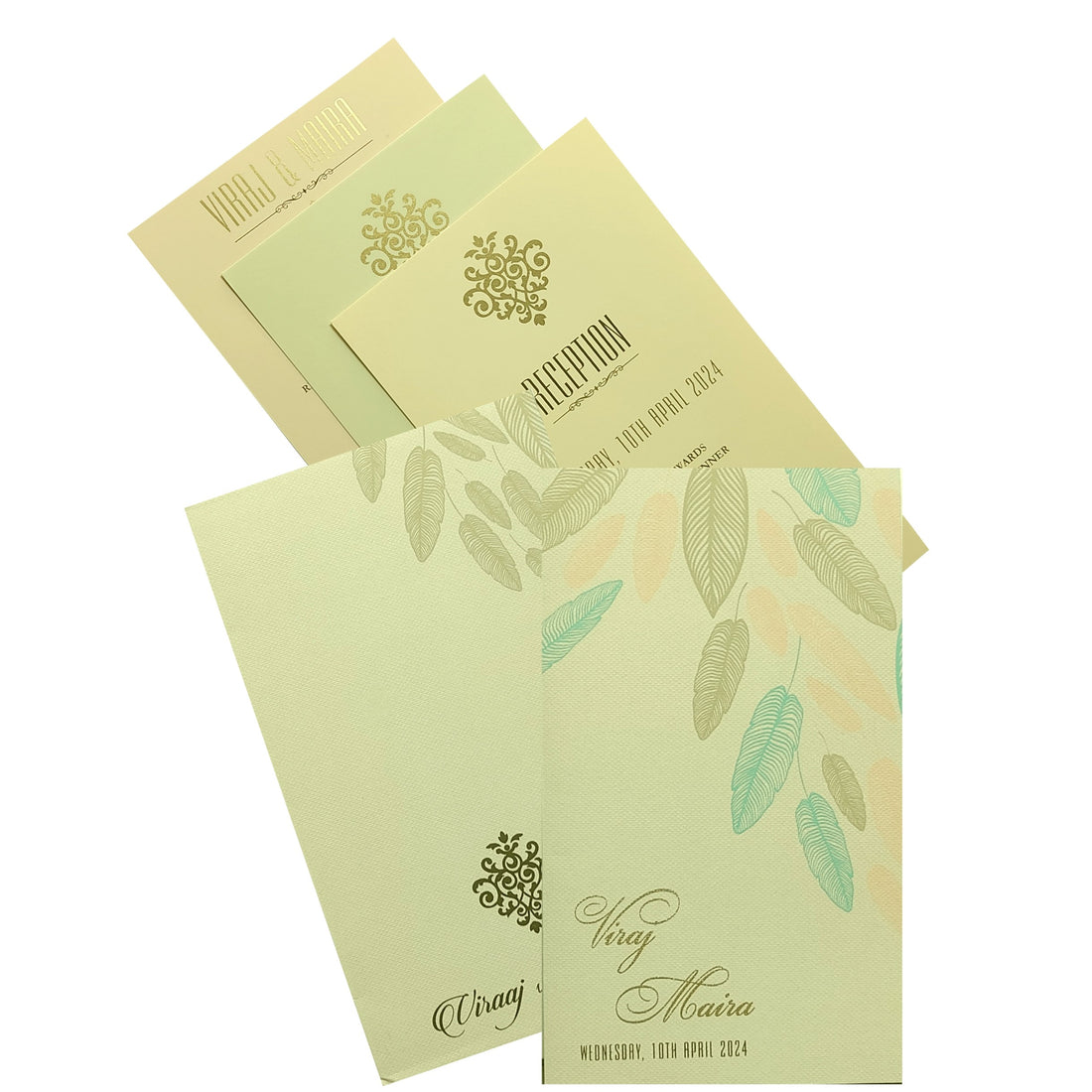 Beige Leaf Design Invitation Card-KRC29891
