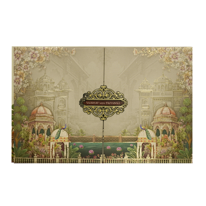 Grey Palace Floral Padded Wedding Card-KSH72180