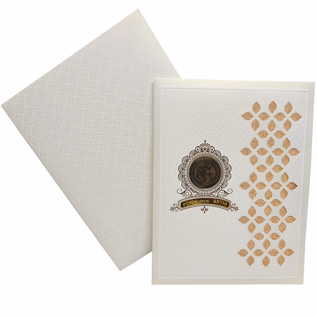White Jumbo Screen Embossed Floral Die Cut Wedding Card-KNJS2040