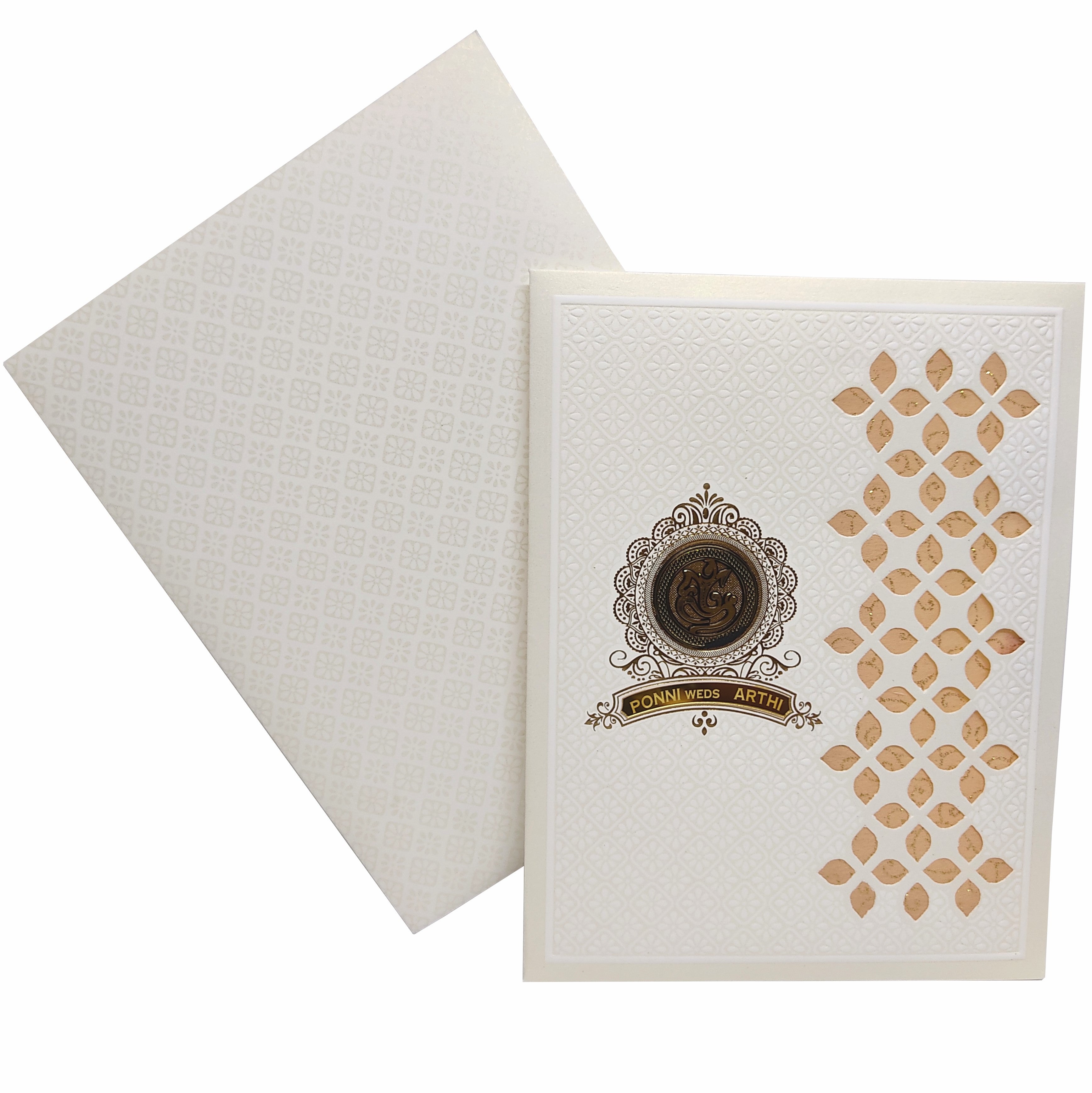 White Jumbo Screen Embossed Floral Die Cut Wedding Card-KNJS2040