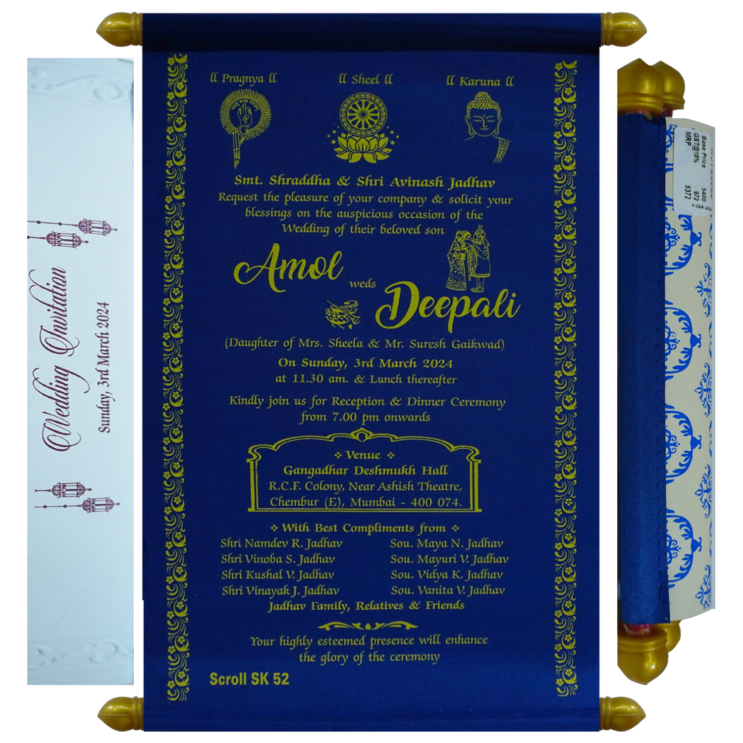 Make your event special with our exclusive Dark Blue Scroll Card Order now! ?WhatsApp Support ?Express Delivery.