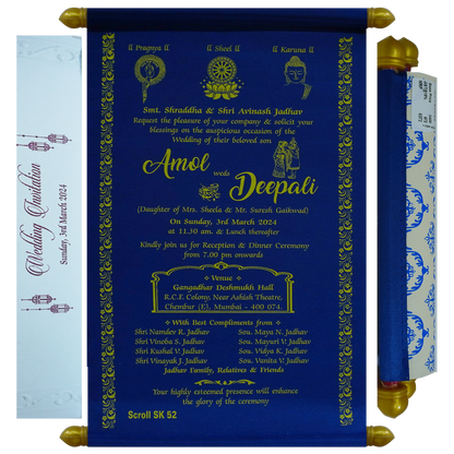 Make your event special with our exclusive Dark Blue Scroll Card Order now! ?WhatsApp Support ?Express Delivery.