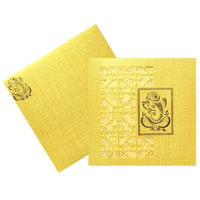 Brown Gold Metallic Laser Cut With Gold Wolly And Gold Ganesha Print-KNK833NG-King of Cards