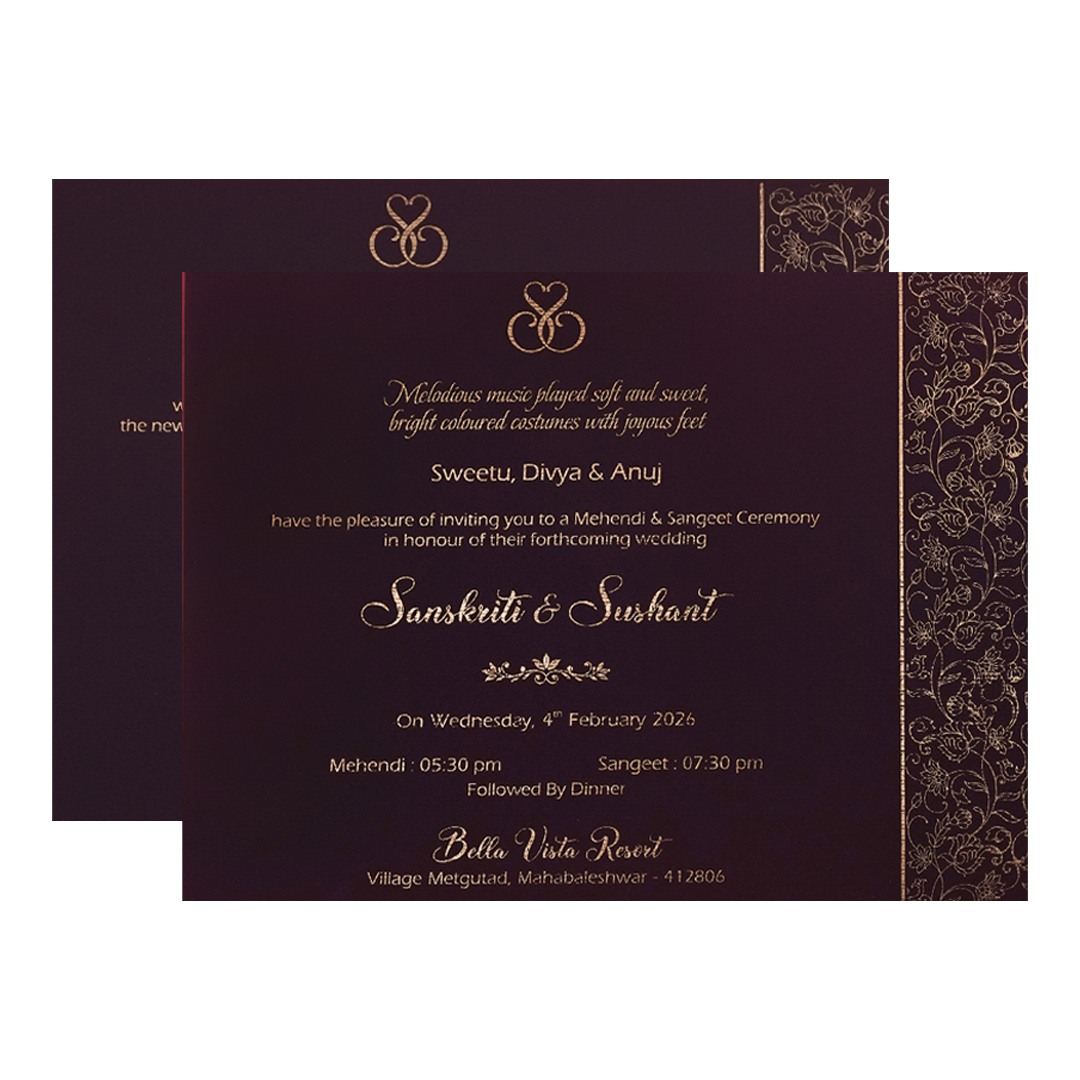 Purple Gold Floral Padded Wedding Card-KSI64340
