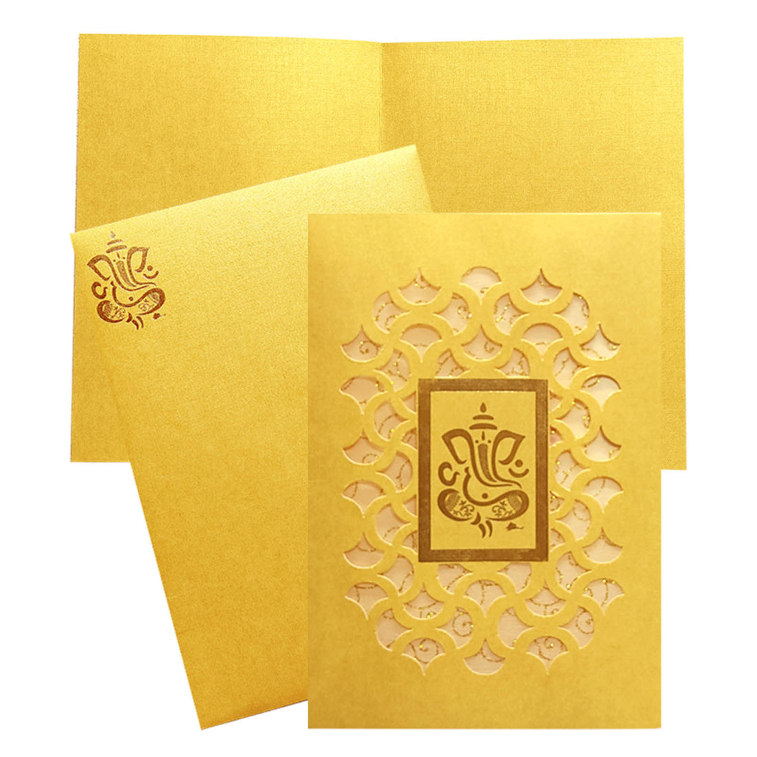 Gold Die Cut Floral Invitation Card With Ganesha-KNCW17GG