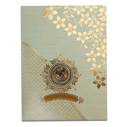 Green Gold Floral Ganesha Wedding Card-KNRM7082N