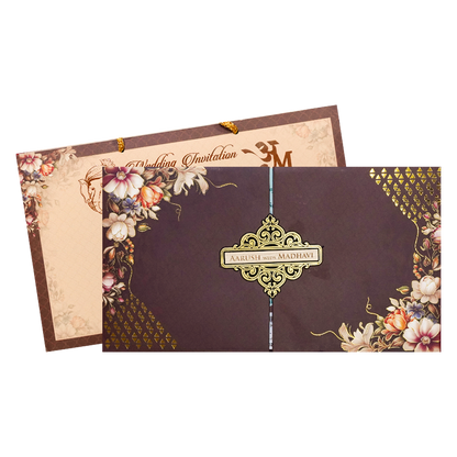 Brown Floral Padded Wedding Card-KSH72270