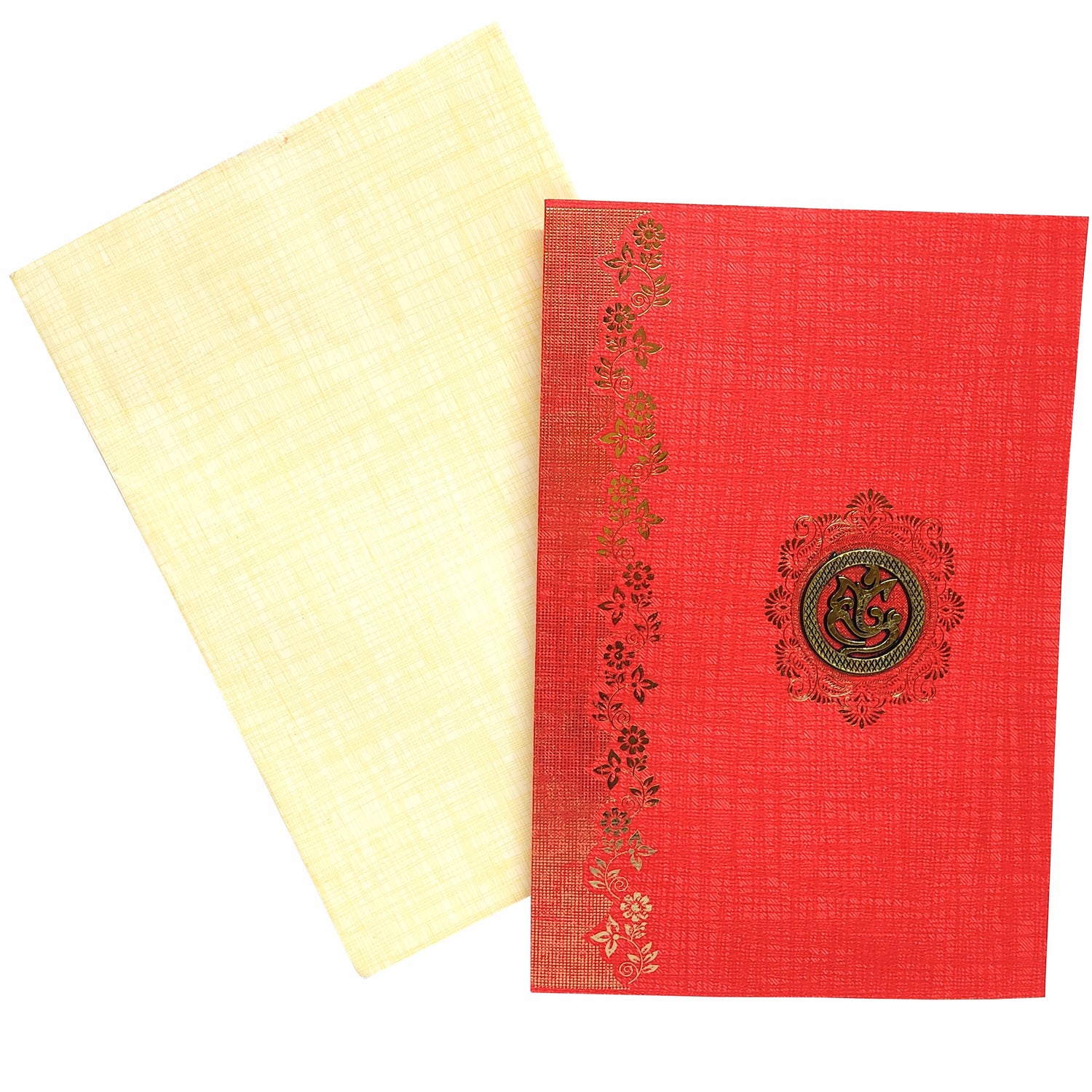 Red Classic Paper Colour With Gold Foiling Floral Print Design-KNCPC606E