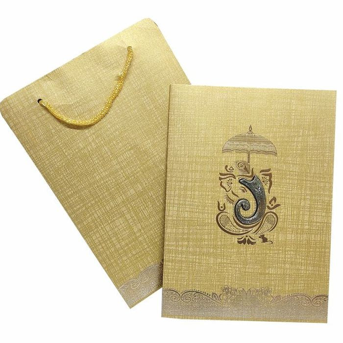 Brown Gold Metallic Embossed Ganesha Trunk Invitation-KNCA202B-King of Cards