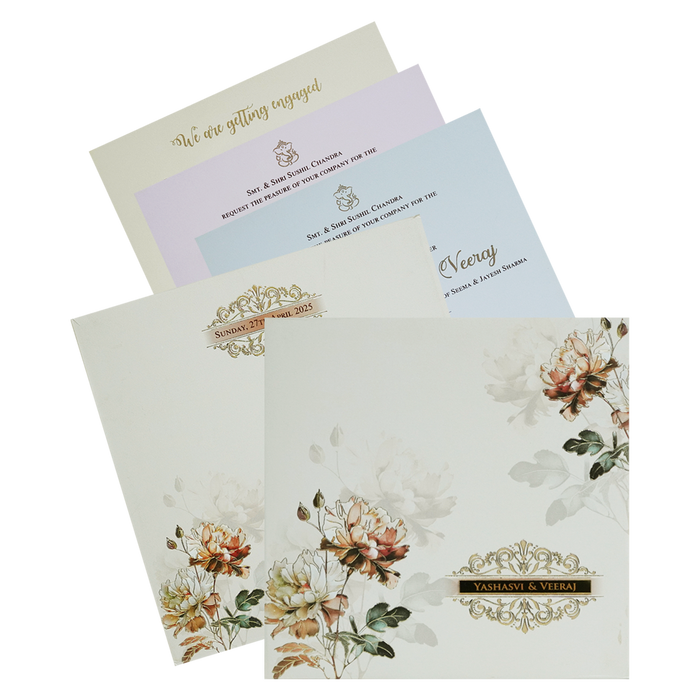 Cream Floral Padded Marriage Card-King of Cards