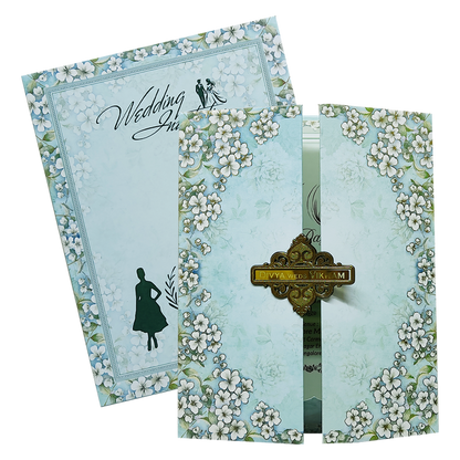 Blue Floral Door Padded Wedding Card-King of Cards