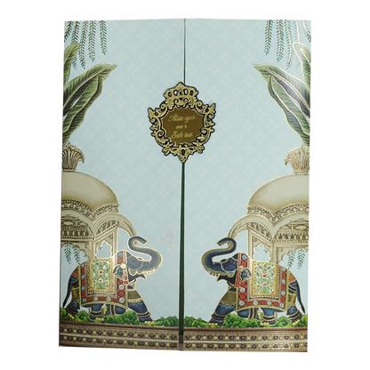 Regal Blue Elephant Gatefold Wedding Card-KNKC4089