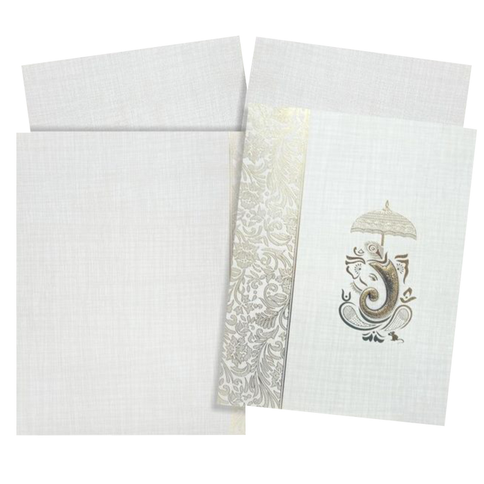 Grey Metallic Floral Design With Ganesha Under An Umbrella-KNK50142-King of Cards