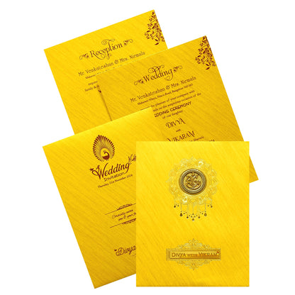 Gold Ganesha Nameplate Wedding Card-KNPJ1508G