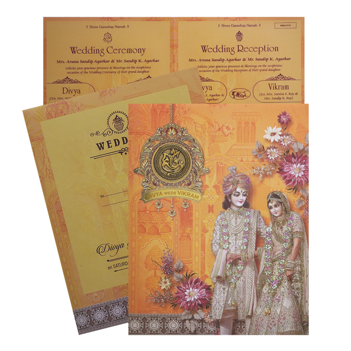 Orange Bride Groom Invitation Card-King of Cards