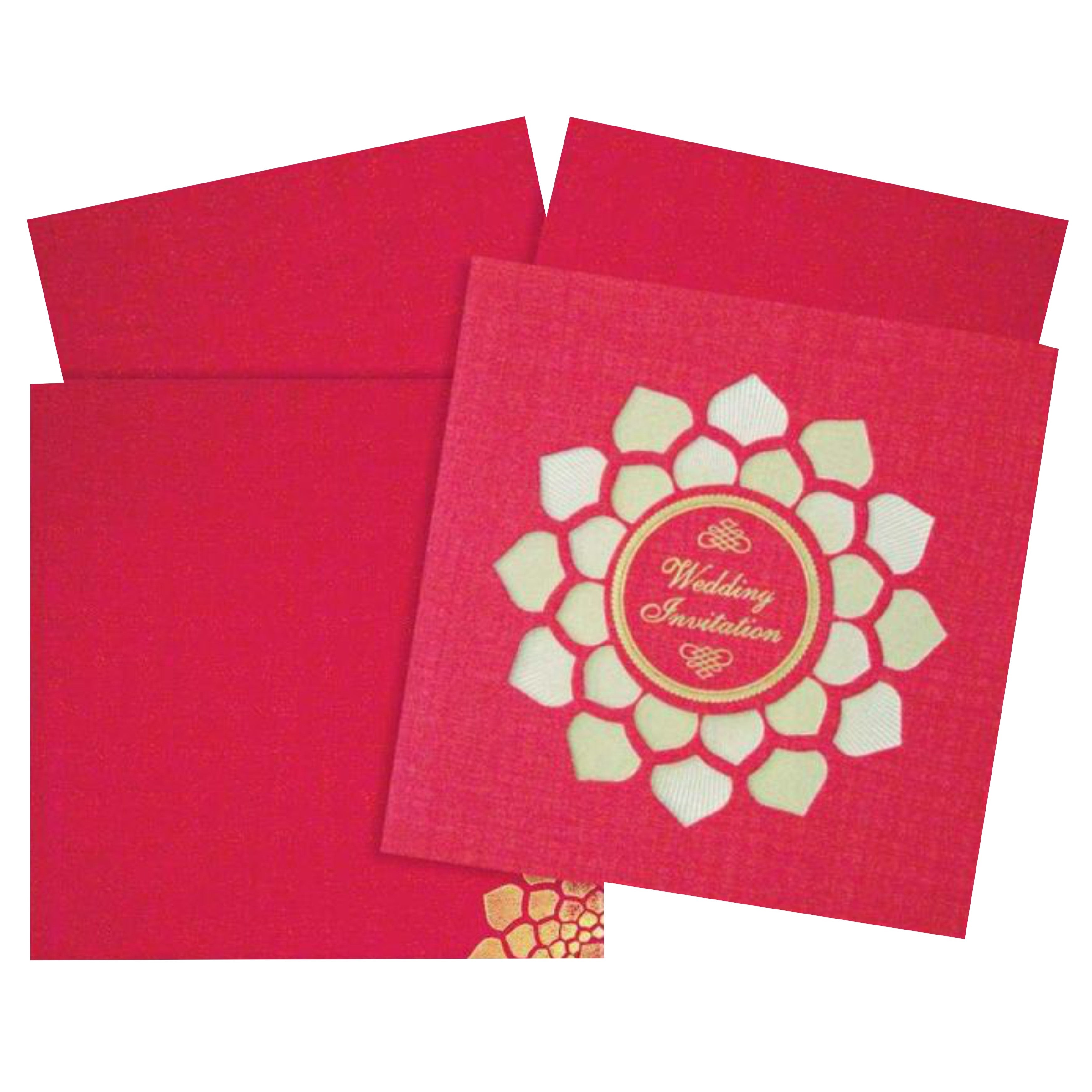 Dazzling Red Color With Blossom Laser Cut Wedding Card-KNK43365