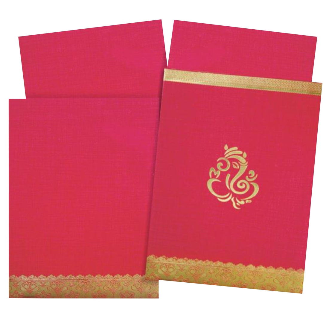 This wedding card is a designer card with perfect metallic wrap up. This card has Ganesha with gold foiling at the point of convergence. In addition, this card has gold foiling borders. This card has a single long folded insert which can be modified into two inserts if required. This card is a vertical sort card with a dimension of 17.50*24.50 cm. Make your wedding awesome with this card. This card is in cream shading with a traditional opening. Get in touch with us to put in the order for the card.