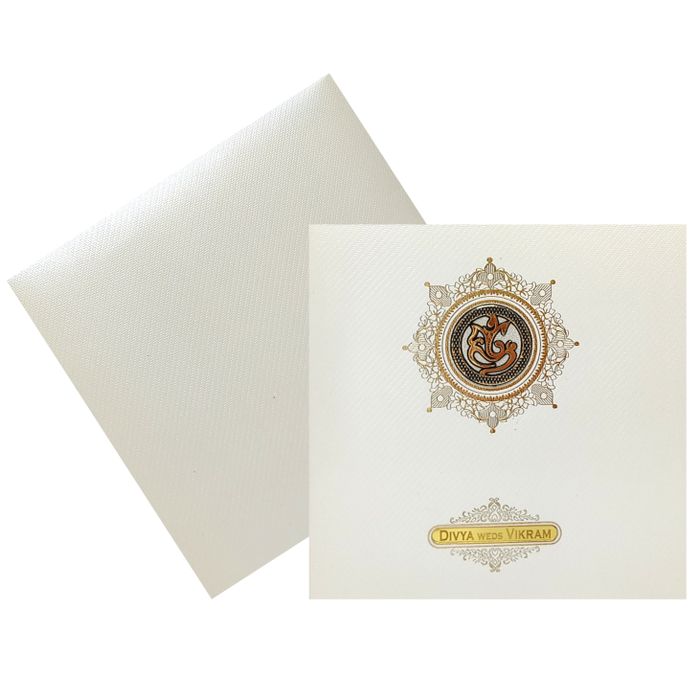 White Ganesha Invitation Card With Name Plate-KNK839MC-King of Cards