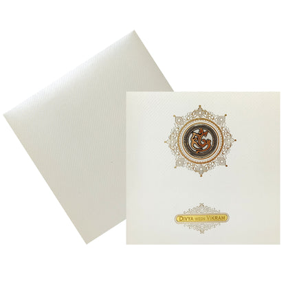 White Ganesha Invitation Card With Name Plate-KNK839MC