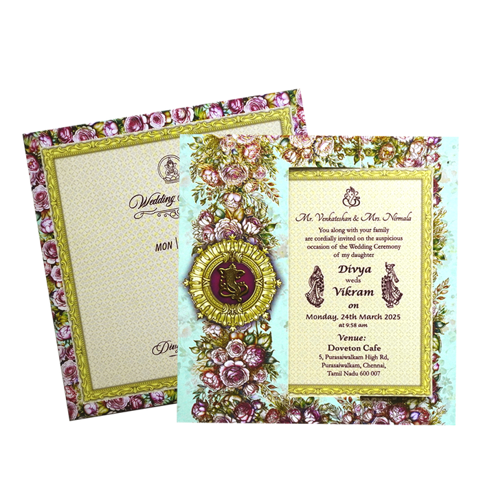 Blue Floral Rotating Wedding Invitation-King of Cards