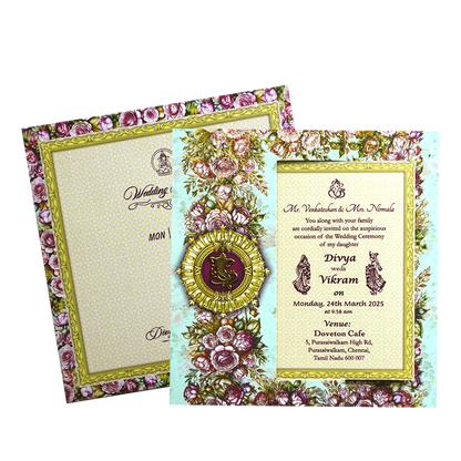 Blue Floral Rotating Wedding Invitation-King of Cards