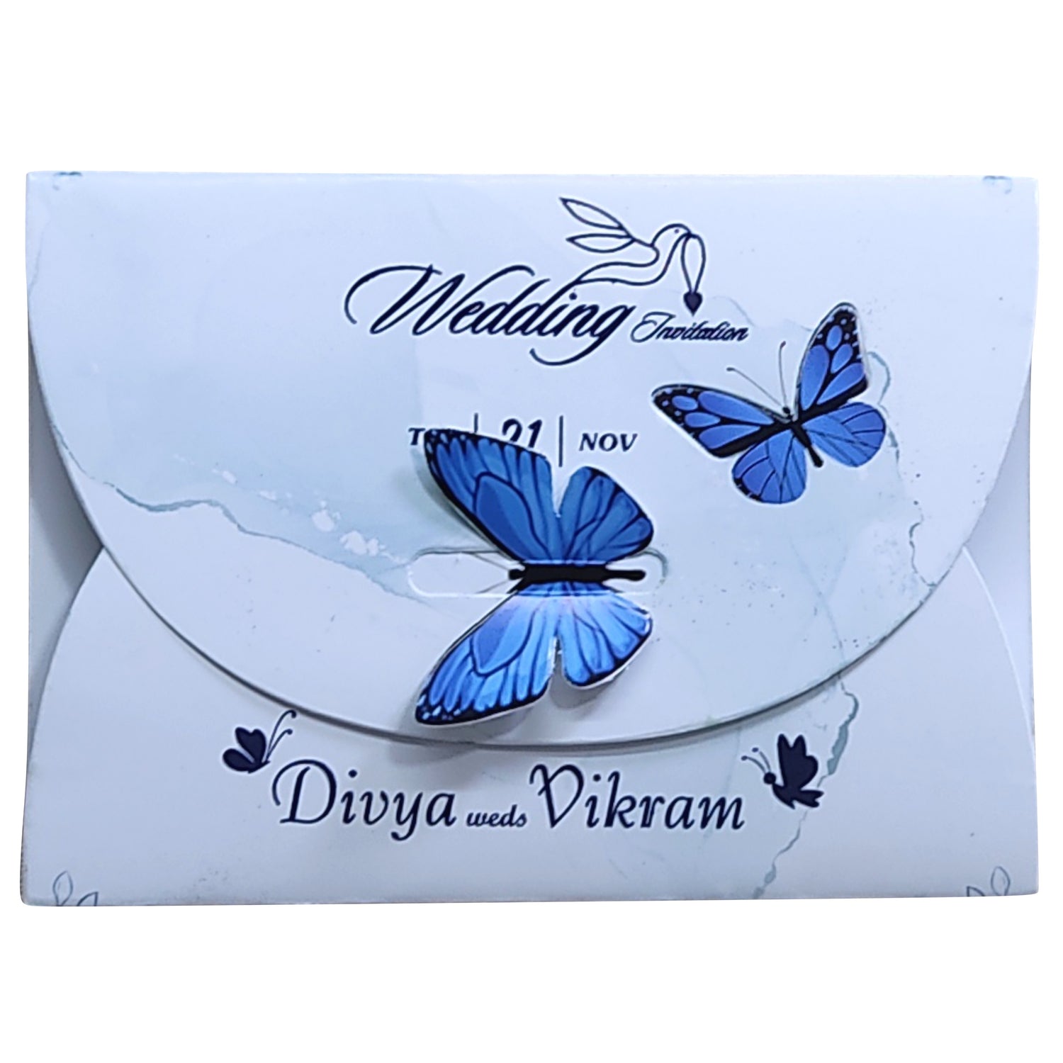 Selling Blue Floral Butterfly invitation card online. Buying invitation cards made easy with King of Cards! ?Customer Support ?Home Delivery.