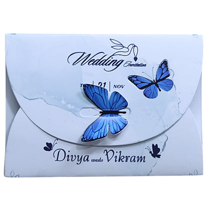 Selling Blue Floral Butterfly invitation card online. Buying invitation cards made easy with King of Cards! ?Customer Support ?Home Delivery.