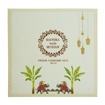 Cream Ganesha Wedding Card Design-King of Cards