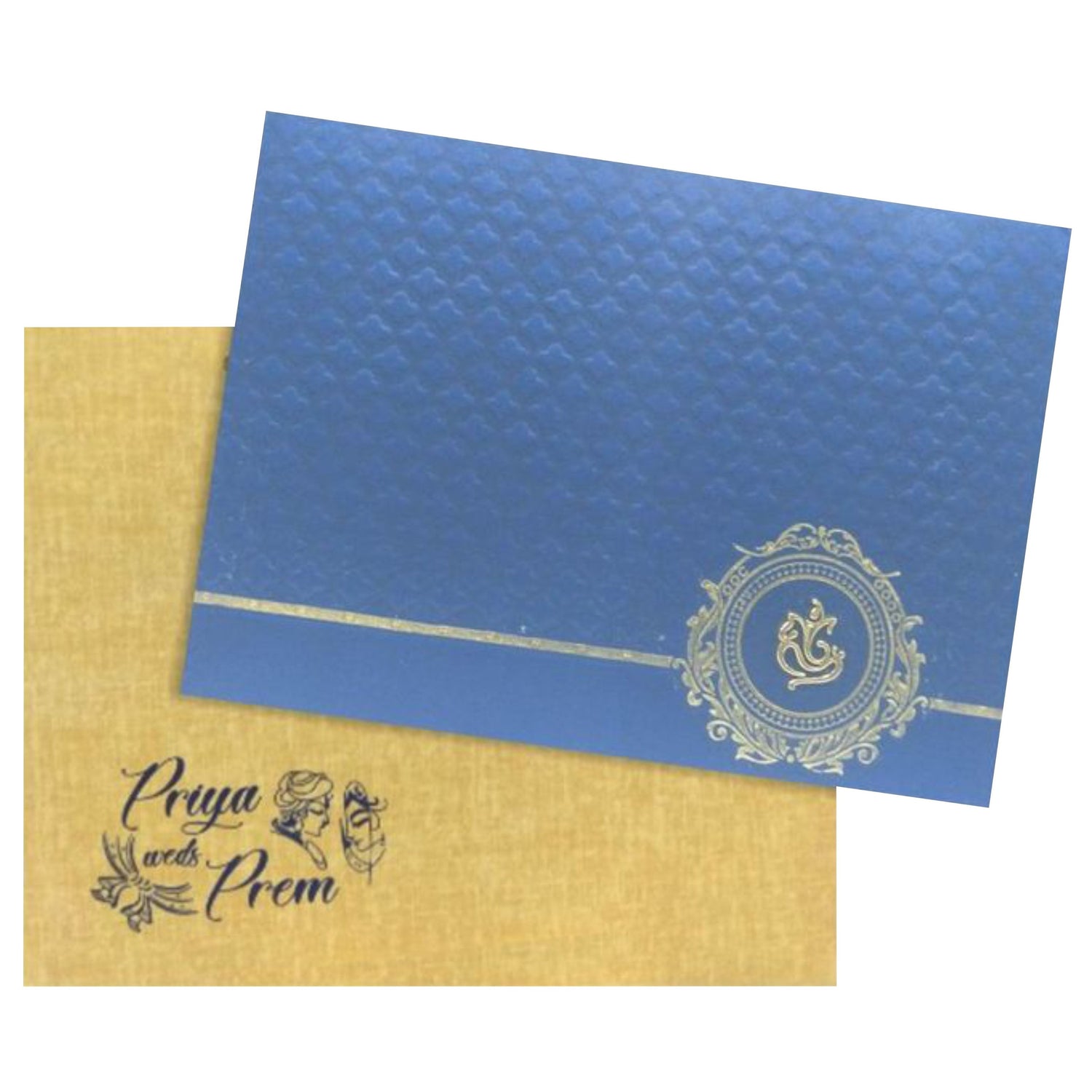 Gracious Gold And Blue Shading With Ganesha Theme Padded Wedding Card-King of Cards