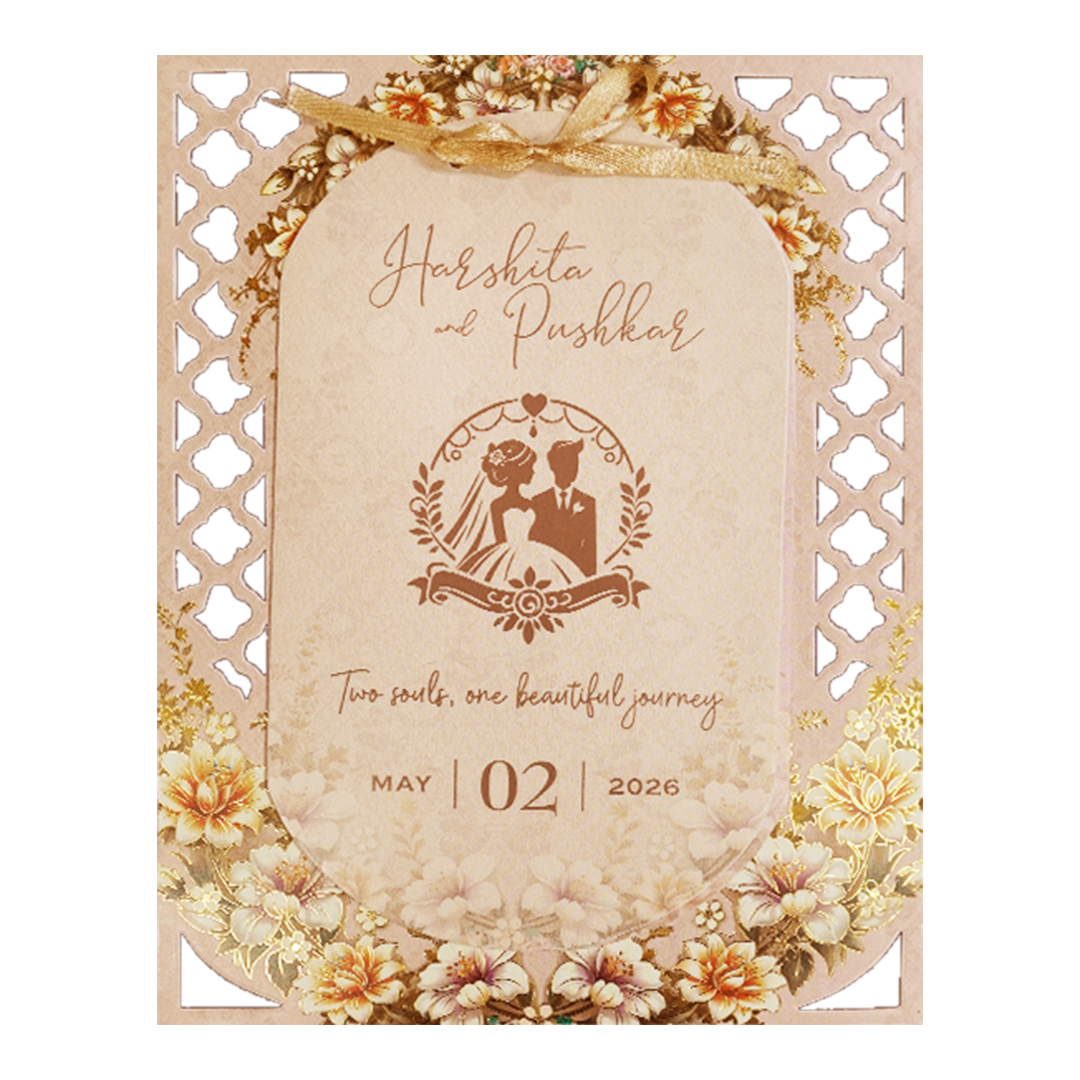 Cream Floral Laser Cut Wedding Card-KSH72910
