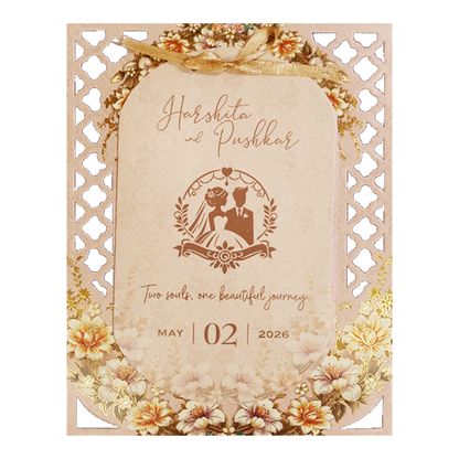 Cream Floral Laser Cut Wedding Card-KSH72910