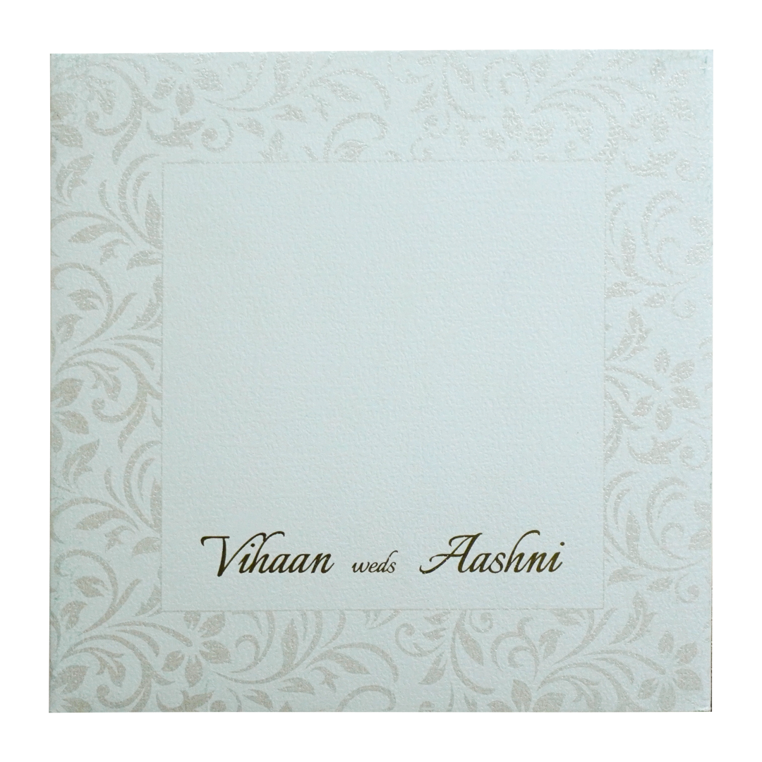 White Embossed Floral Padded Invitation Card-KRC30480