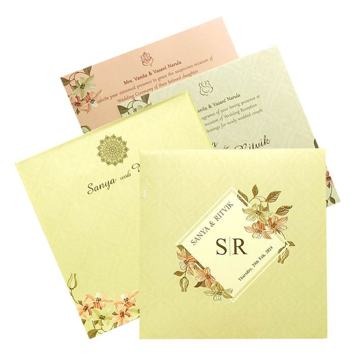 Cream Floral Wedding Card-King of Cards