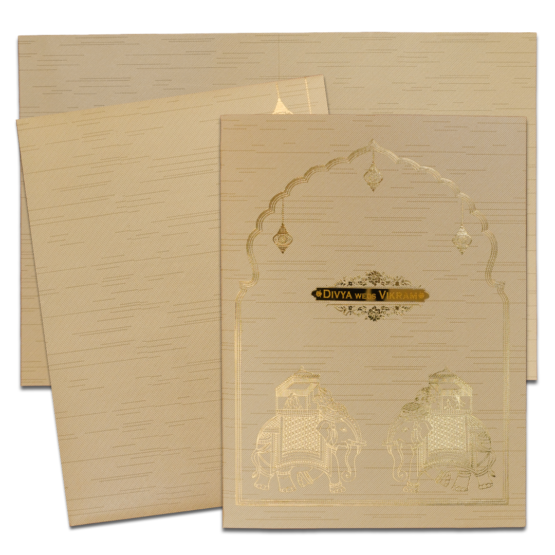 Gold Arch Elephant Wedding Card-KNRM7083C