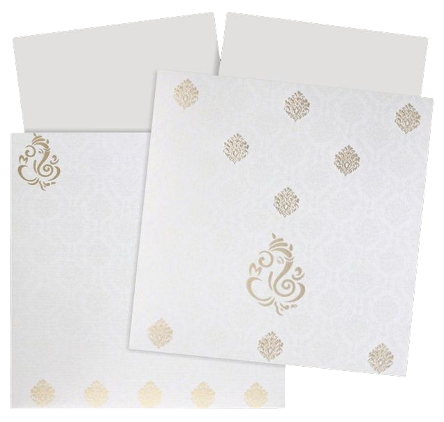 Pleasant Gold Foiling Flower With Ganesha Wedding Card  - KNK4114