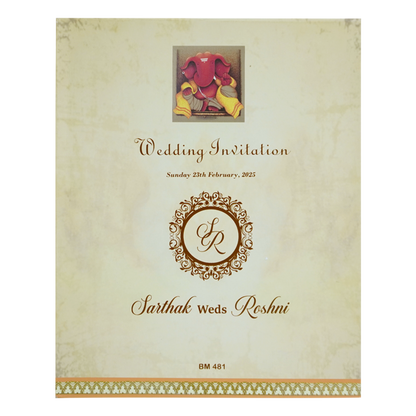 Beige Premium Padded Wedding Card-KBM04810
