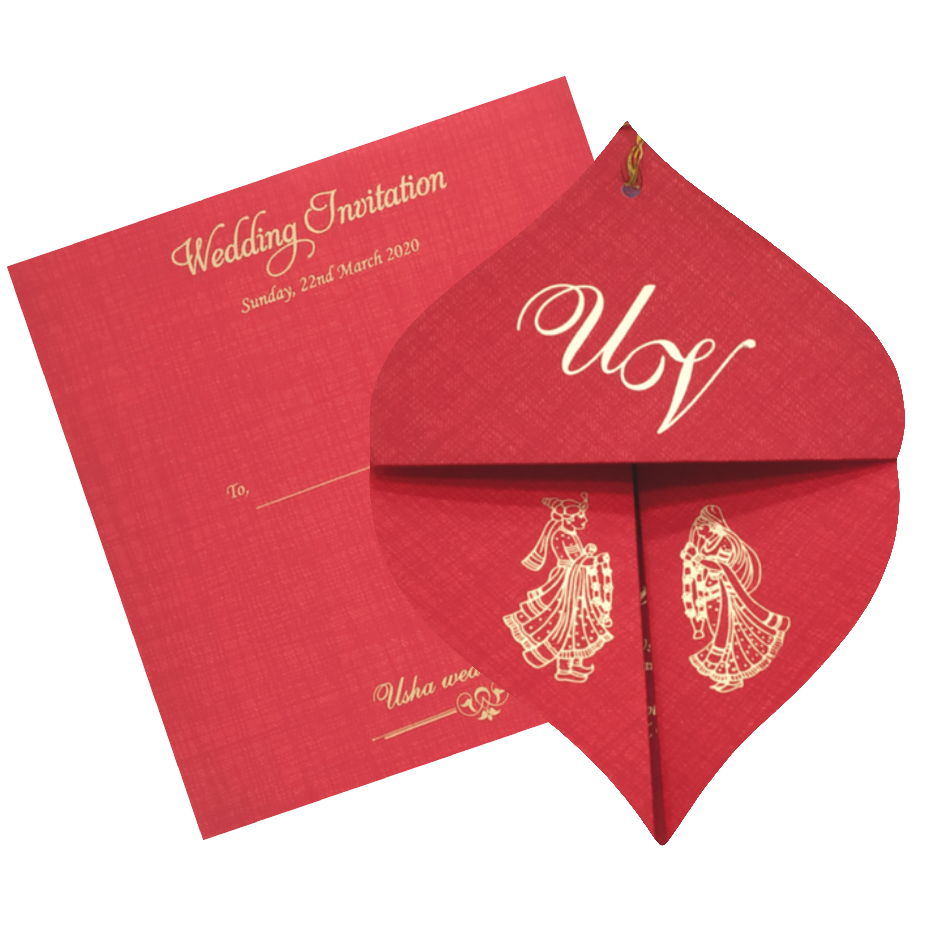 Red Designer Coconut Shape Wedding Card Design-KNF9100R
