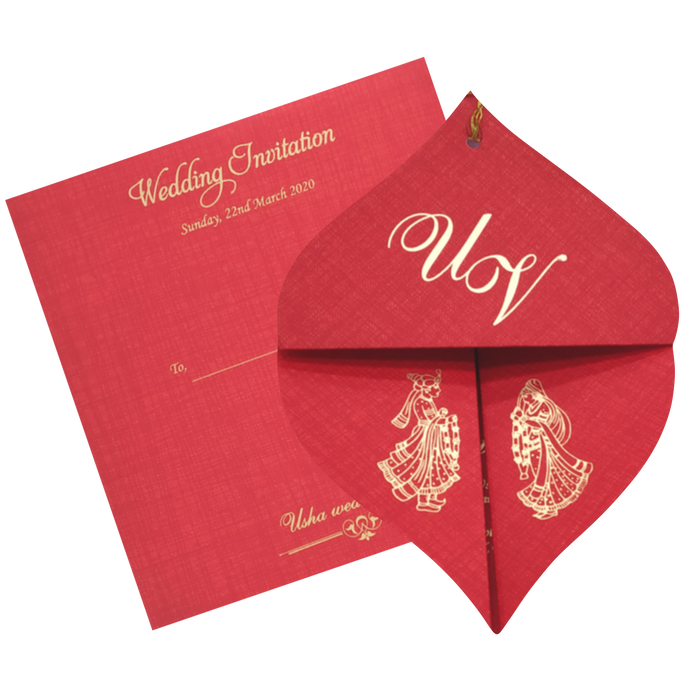 Red Designer Coconut Shape Wedding Card Design-KNF9100R-King of Cards