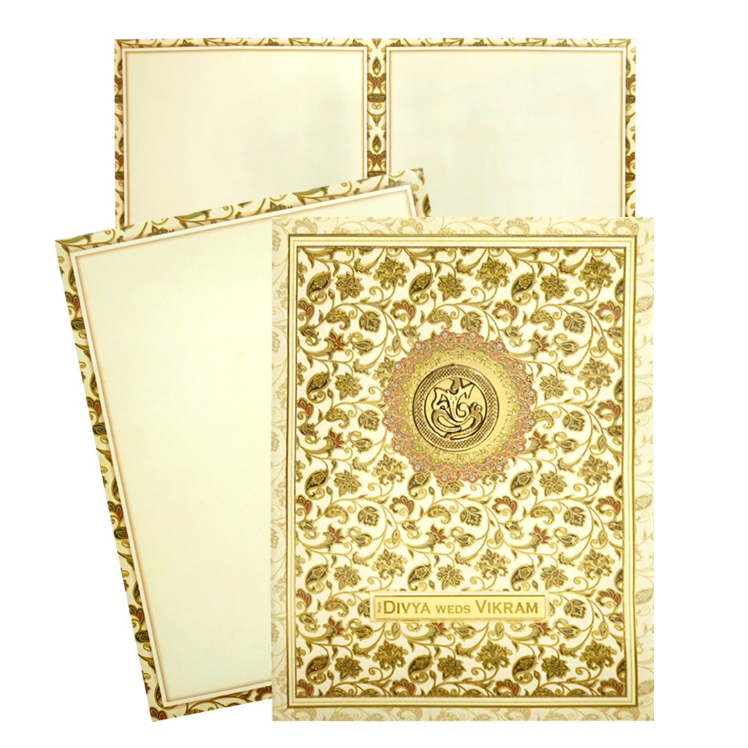 Cream Paisley Pattern Wedding Card-KNTY6813