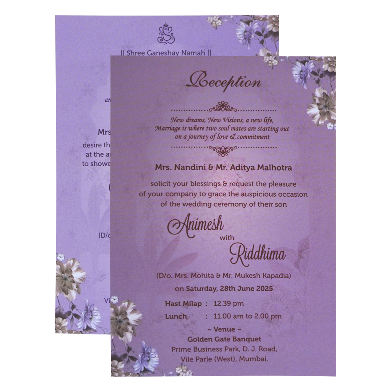 Light Purple Padded Wedding Card-KVN06840