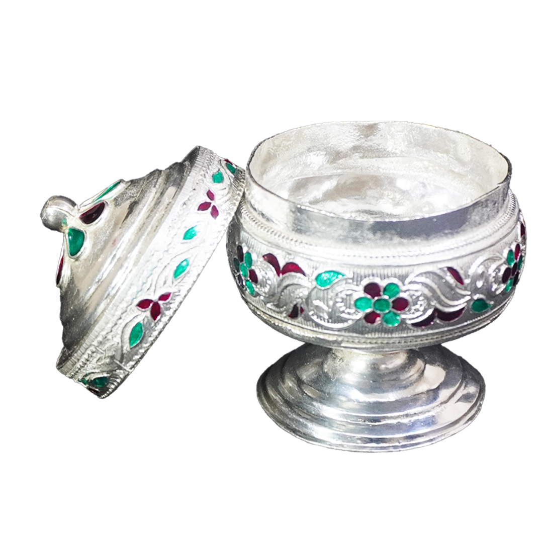 White Metal Kumkum Box-GRI0200