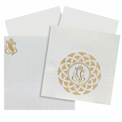 Selling White envelope with floral print and ganesha print invitation card online. Buying invitation cards made easy with King of Cards! &amp;