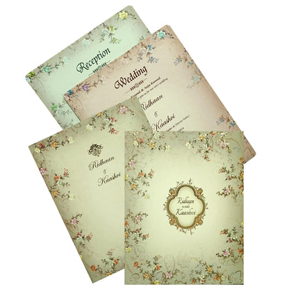 Grey Floral Wedding Invitation Card-KRC29160
