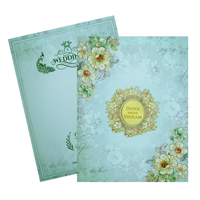Sky Blue Floral Wedding Card-King of Cards