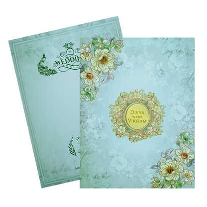 Sky Blue Floral Wedding Card-King of Cards