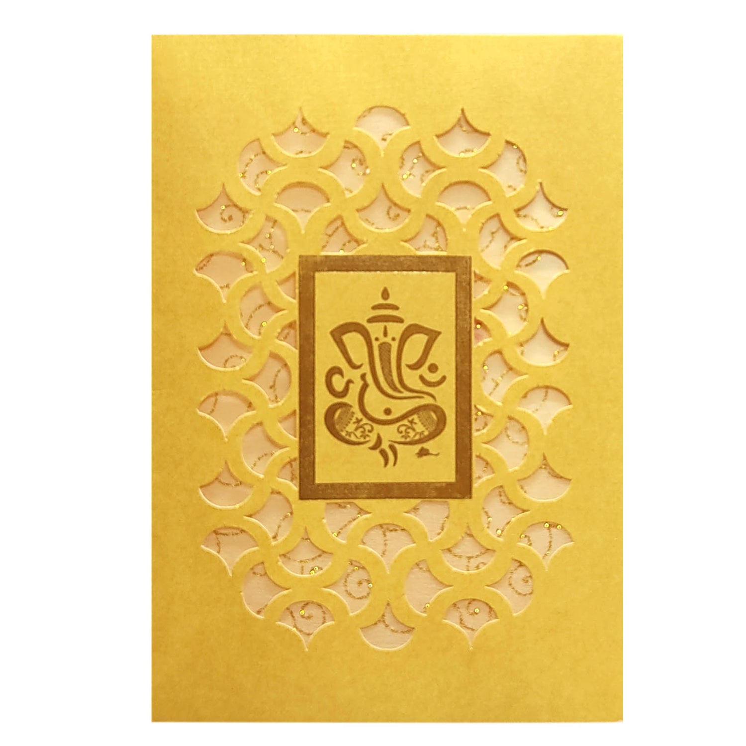 Gold Die Cut Floral Invitation Card With Ganesha-KNCW17GG