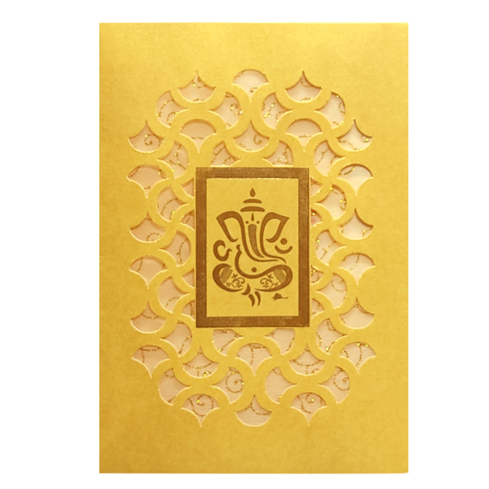 Gold Die Cut Floral Invitation Card With Ganesha-KNCW17GG
